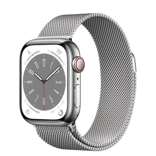 Apple Watch 8 + LTE 45mm Silver Stainless Steel Case with Silver Milanese Loop (MNKJ3/MNKK3)